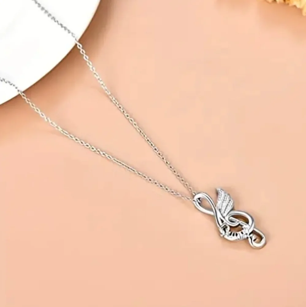 Music Note Silver Pendant Necklace